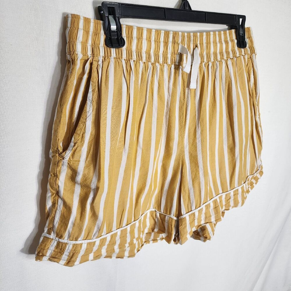 Old Navy Womens Shorts Medium Gold Stripe Cotton Woven Pajama Lounge Pull On - Picture 3 of 9